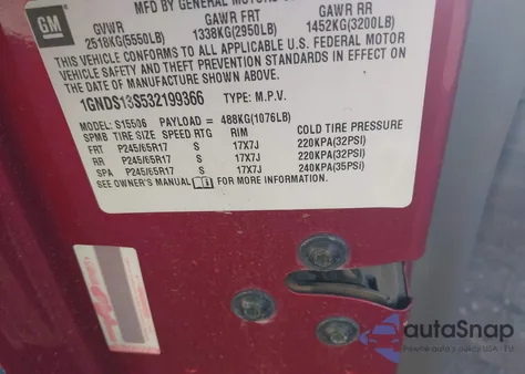 2003 Chevrolet Trailblazer Ltz из США, поврежденный, VIN 1GNDS13S532199366